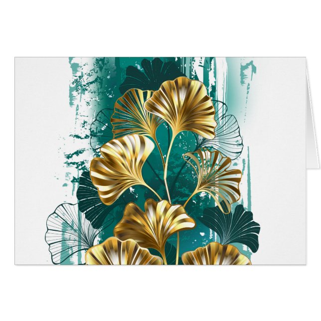 Cartão Ramificação com Ouro deixa Ginko Biloba (Frente Horizontal)