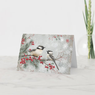 Cartão Ramificação Evergreen com Flocos de Frango e Neve