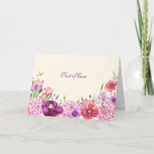 Cartão Ramo floral de pássaros da natureza em aquarela