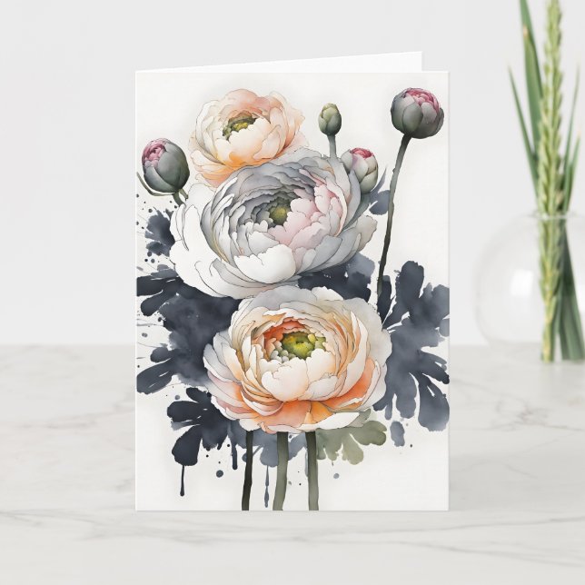 Cartão Ranunculus - Flores em aquarela (Frente)
