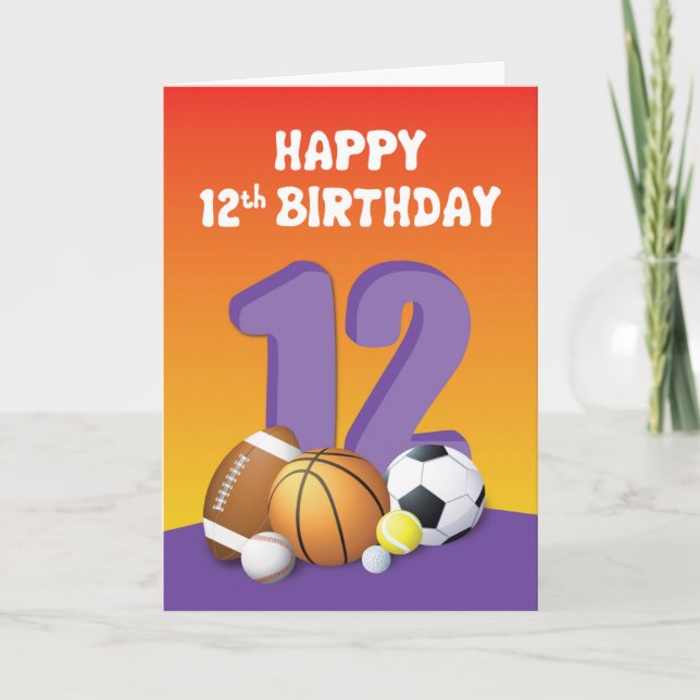 Cartão Rapariga 12 Birthday Sports Balls (Frente)