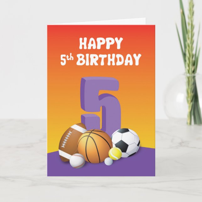 Cartão Rapariga 5 Birthday Sports Balls (Frente)