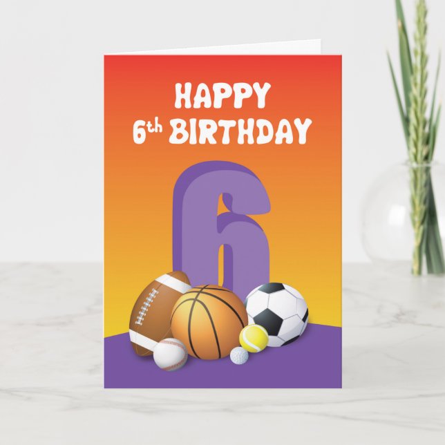 Cartão Rapariga 6 Birthday Sports Balls (Frente)