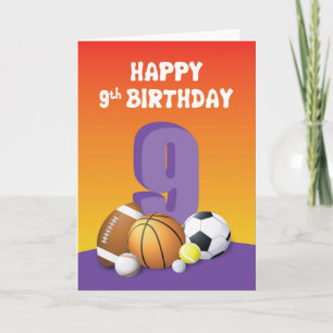 Cartão Rapariga 9 de aniversário de esportes