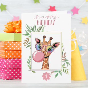 Cartão Rapariga Aniversário Girafa Rainbow Glass Cupa