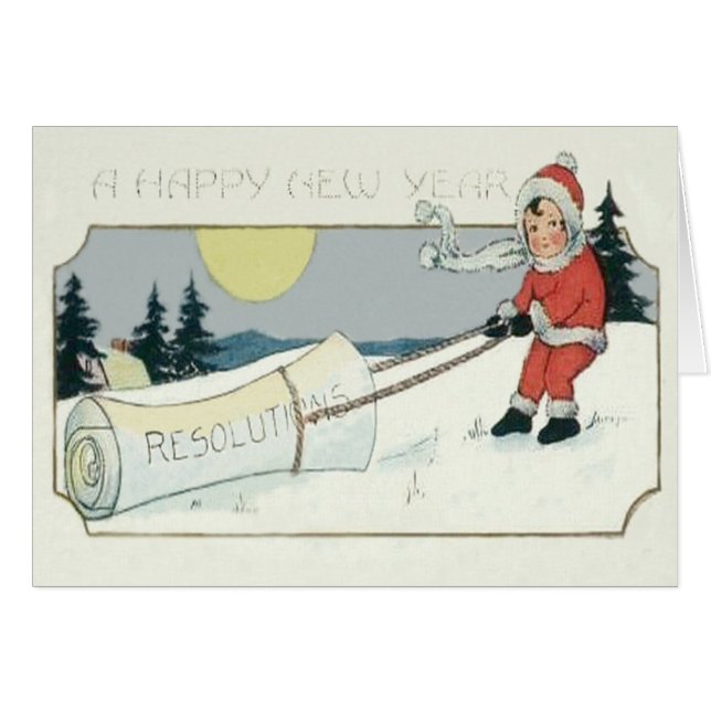 Cartão Rapariga Arrastando Resoluções Papel Lua Cheia (Frente Horizontal)