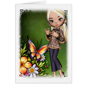 Cartão Rapariga Asiática Belo Flor Design 6 Card