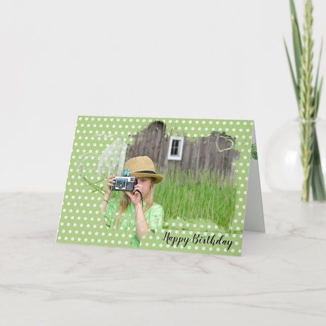 Cartão Rapariga com Aniversário de Câmera Antiga (Frente)