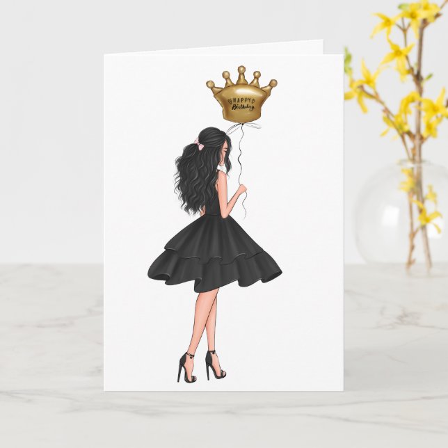 Cartão Rapariga com Balões - Aniversário (Flor Amarela)