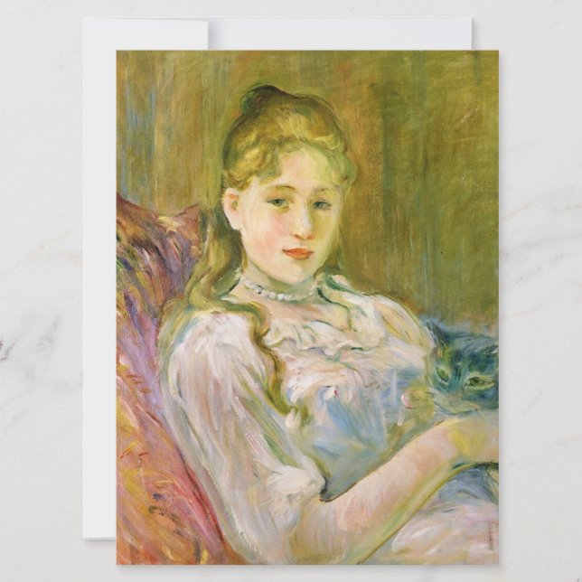 Cartão Rapariga com um Gato (por Berthe Morisot) (Frente)