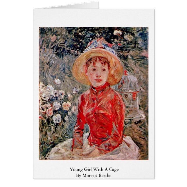 Cartão Rapariga com uma gaiola por Morisot Berthe (Frente)