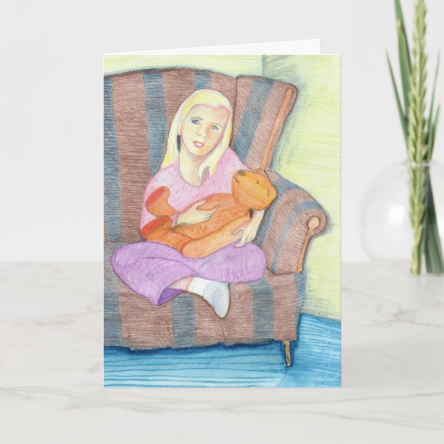 Cartão Rapariga com Urso de Teddy Só Um Que Você Prende (Frente)