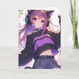 Cartão Rapariga de Animação bonito Personalizada Aniversá
