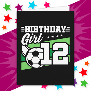 Cartão Rapariga de aniversário do 12 de futebol de 12 ano