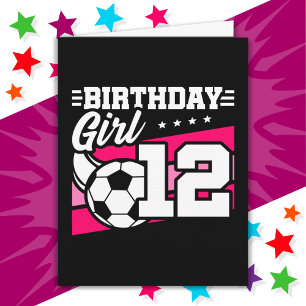 Cartão Rapariga de aniversário do 12 de futebol de 12 ano