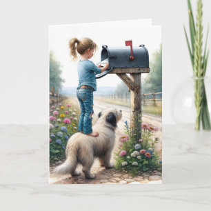 Cartão Rapariga de aniversário enviando um envelope