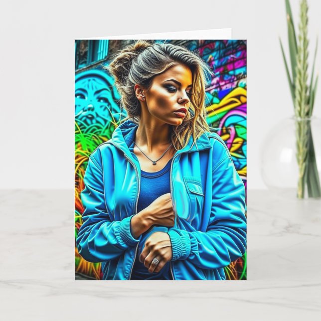 Cartão Rapariga de Arte Urbana do Grafite bonito (Frente)