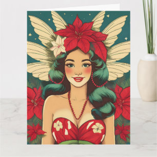 Cartão Rapariga de Natal Tropical de Retro