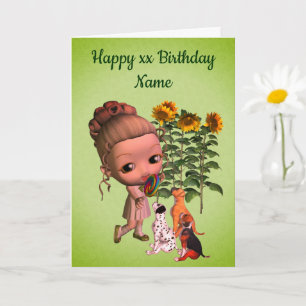 Cartão Rapariga e mamilos personalizados Aniversário