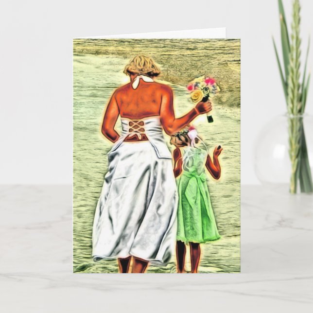 Cartão Rapariga e noiva, Parabéns de casamento (Frente)