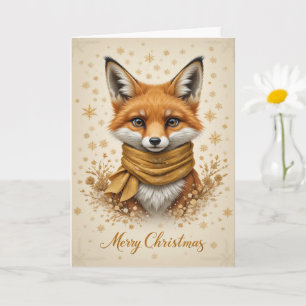 Cartão Rapariga Festa Fox Dourado Brilho Natal 