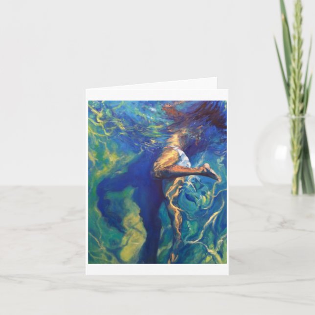 Cartão Rapariga flutuando até o topo da Piscina (Frente)