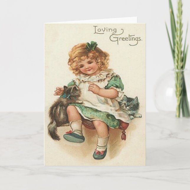 Cartão Rapariga Gatinha Aniversário (Frente)