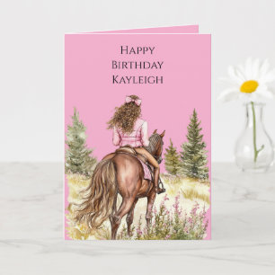 Cartão Rapariga No Aniversário Do Cavalo