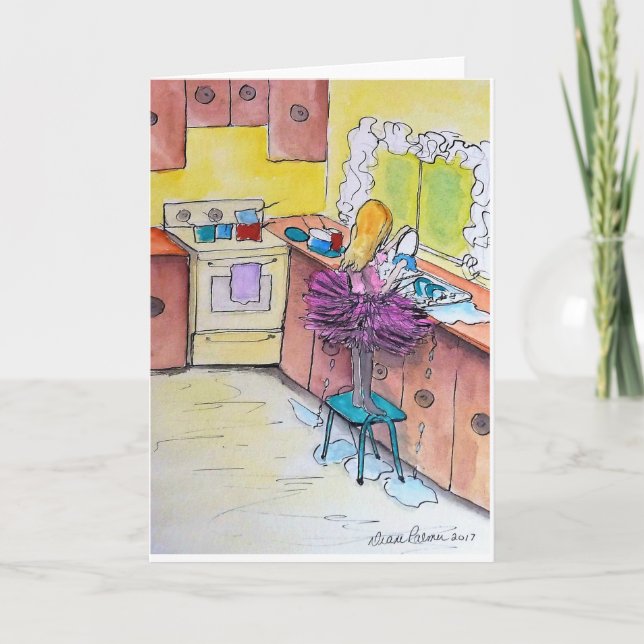 Cartão Rapariga num Tutu Rosa, Impressão de Pintura Folcl (Frente)