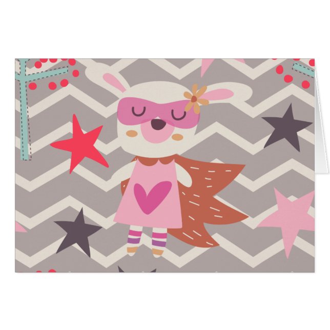 Cartão Rapariga Superherói Bunny (Frente Horizontal)