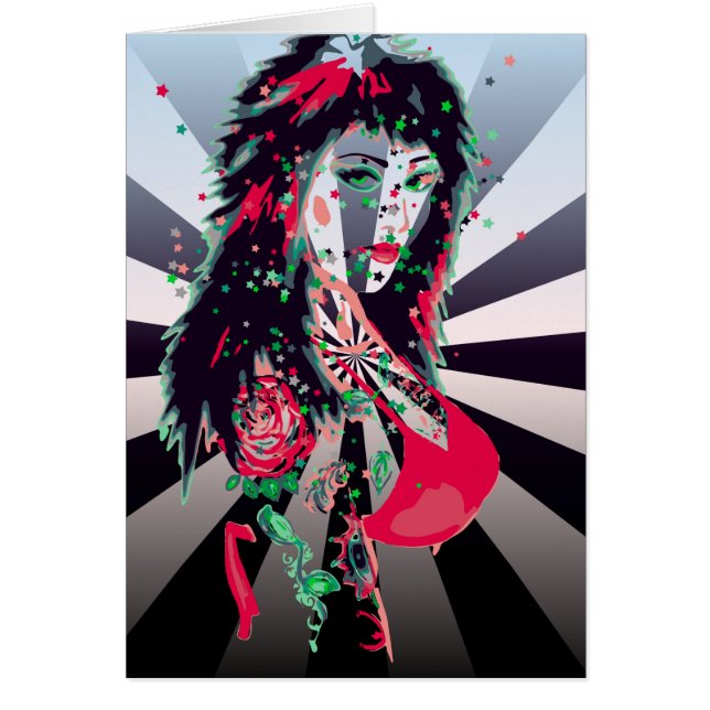 Cartão Rapariga Tatuada Arte Psicodélica (Frente)