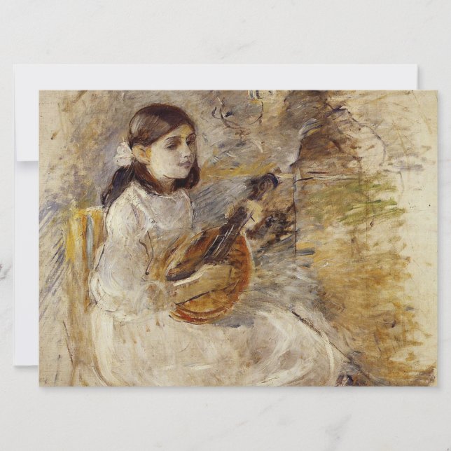 Cartão Rapariga Tocando Mandolin (por Berthe Morisot) (Frente)