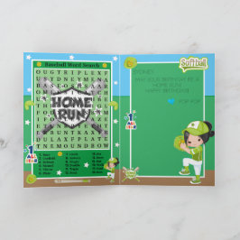 Cartão Raparigas divertidas Softball Word Search Feliz An