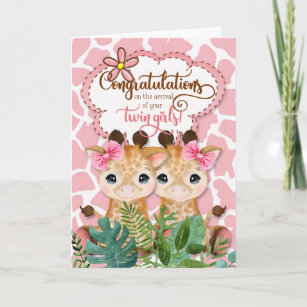 Cartão Raparigas Gêmeas Novos Parabéns do Tema da Selva d