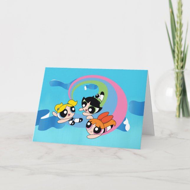 Cartão Raparigas Powerpuff Voam Através Do Céu (Frente)