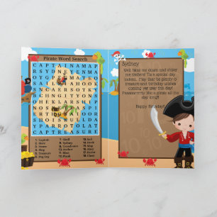 Cartão Rapazes Diversão Pirata Capitão Pesquisa de Palavr