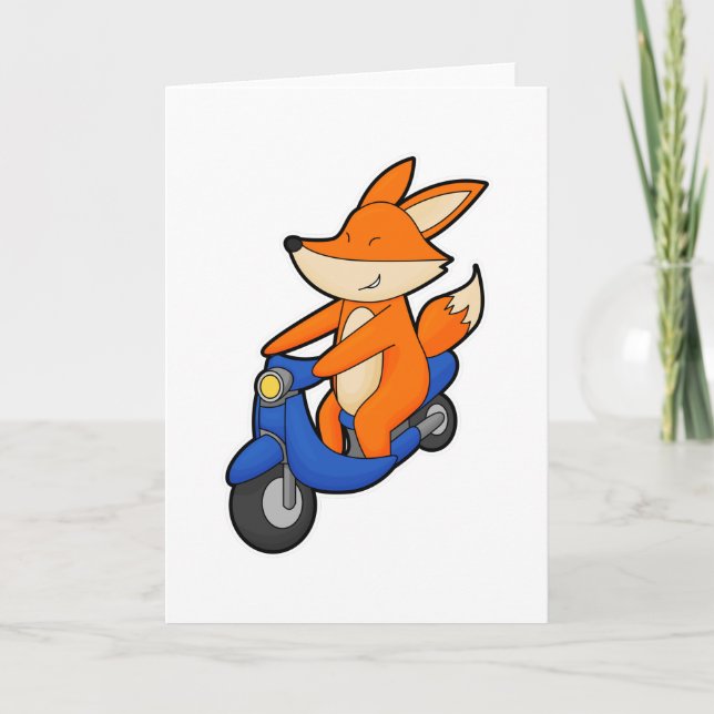 Cartão Raposa como motociclista com scooter (Frente)