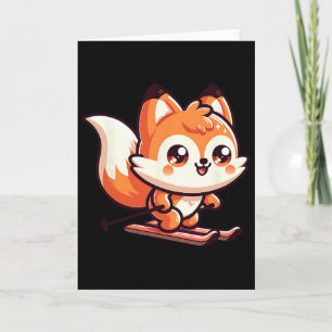 Cartão Raposa Fofo de Esqui Kawaii Encosta Alpina Diversã