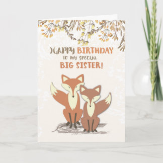 Cartão Raposa Irmã de Aniversário, Folhas em Ramais