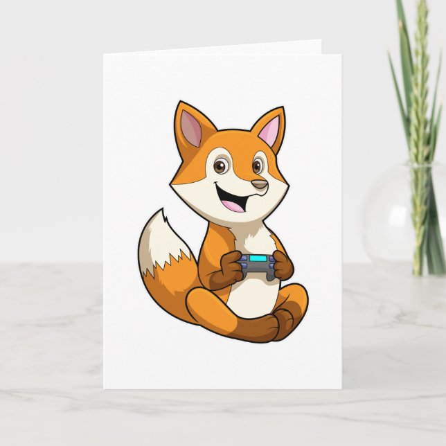 Cartão Raposa jogando com controle (Frente)