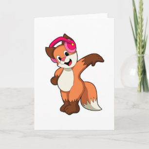 Cartão Raposa na Música com Fone de Ouvido