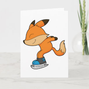 Cartão Raposa no gelo patinando com patins de gelo