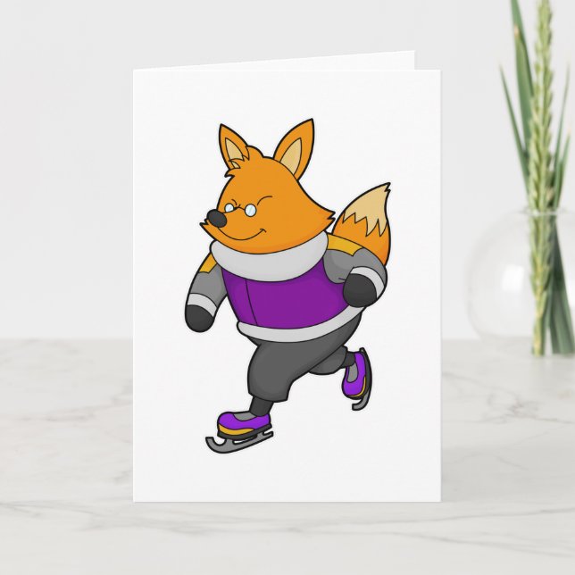 Cartão Raposa no patins de gelo com óculos (Frente)
