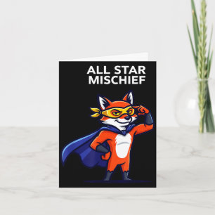 Cartão Raposa super-herói de travessuras com capa cartoon
