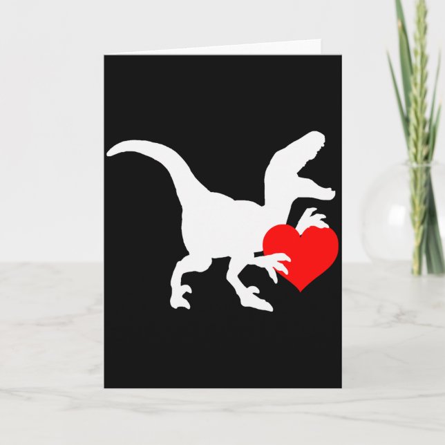 Cartão Raptor Love Valentines Day Gift Dino Raptor Heart  (Frente)