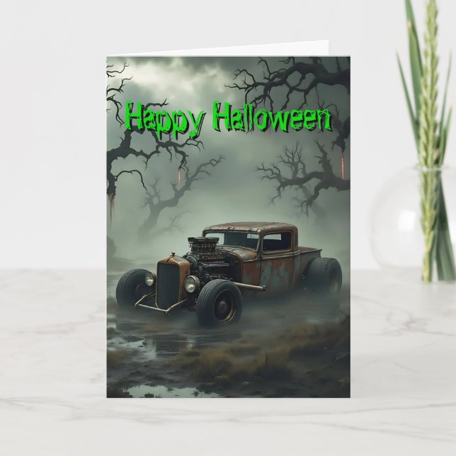 Cartão Rat Rod No Maldito Pântano De Halloween À Noite (Frente)