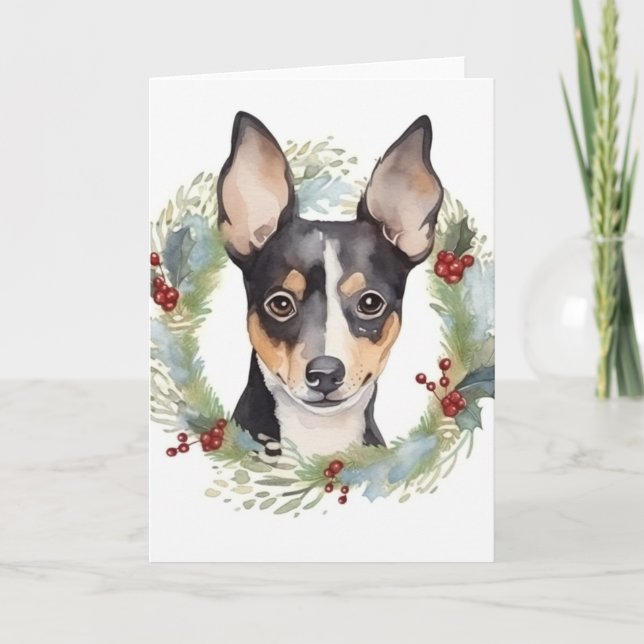 Cartão Rat Terrier Christmas Wreath Festivo Pup (Frente)