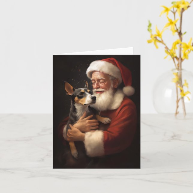 Cartão Rat Terrier com Papai Noel Natal Festivo (Flor Amarela)