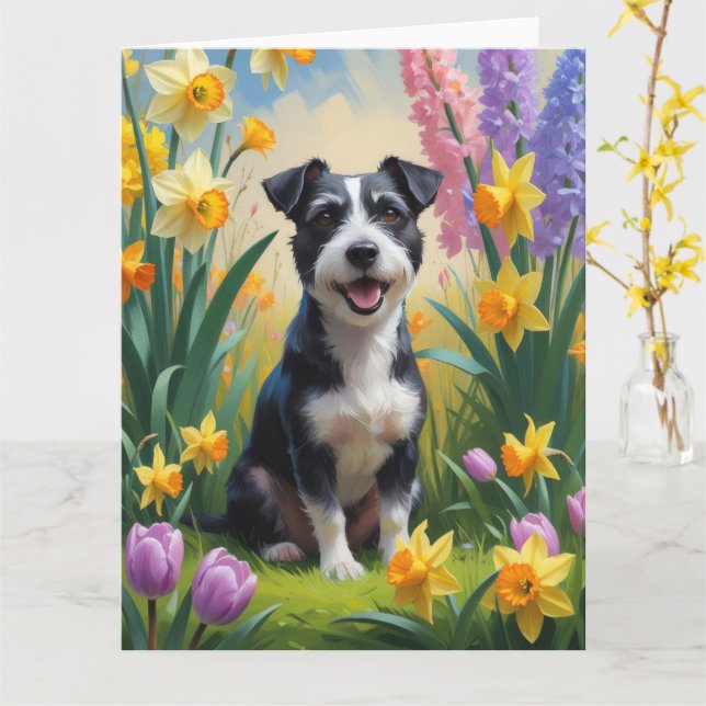 Cartão Rat Terrier Dog Spring Flowings Painting (Flor Amarela)