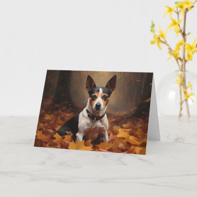 Cartão Rat Terrier no outono deixa cair inspiração (Flor Amarela)
